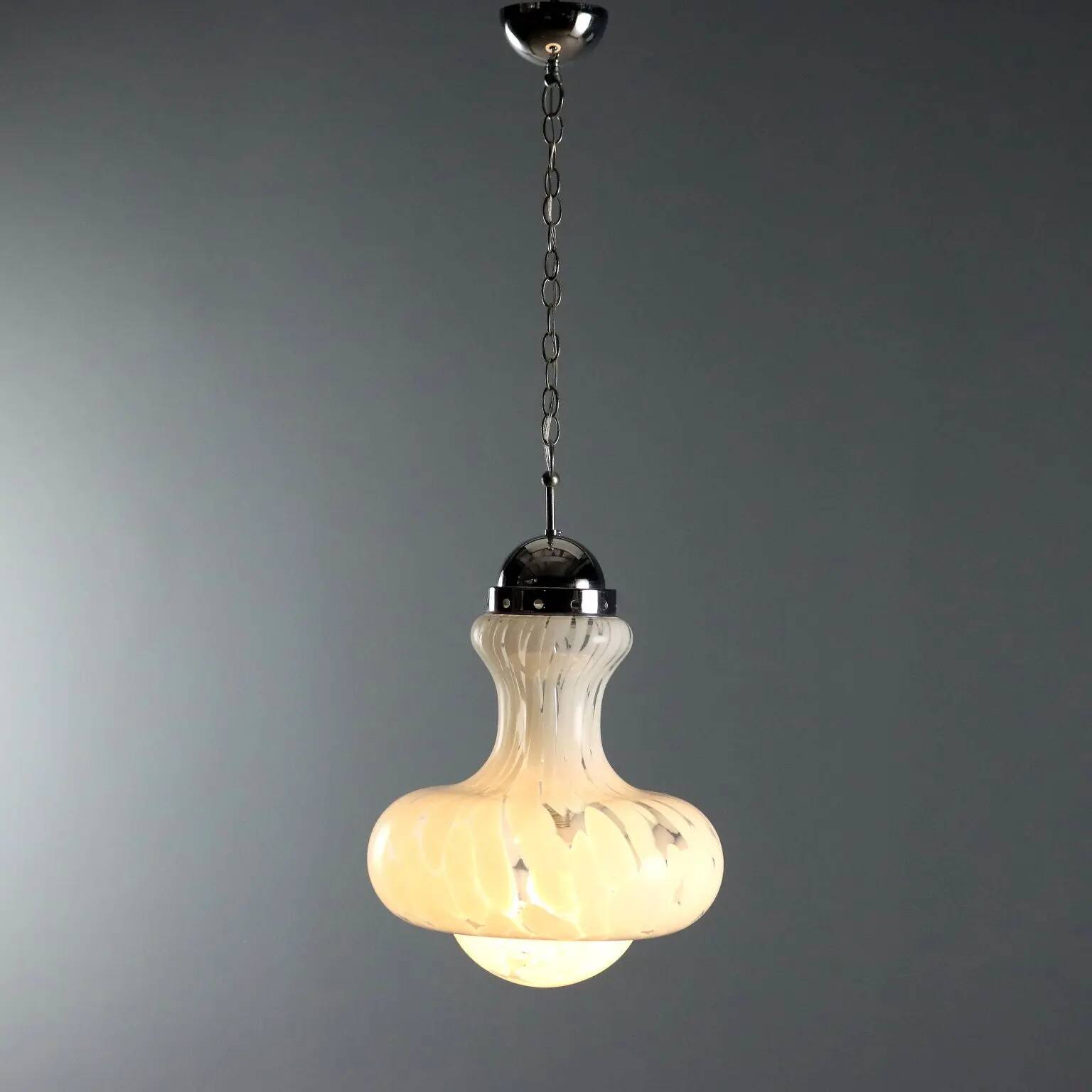 Vintage glass and chrome metal lamp, design, Italy, 1960s-1970s