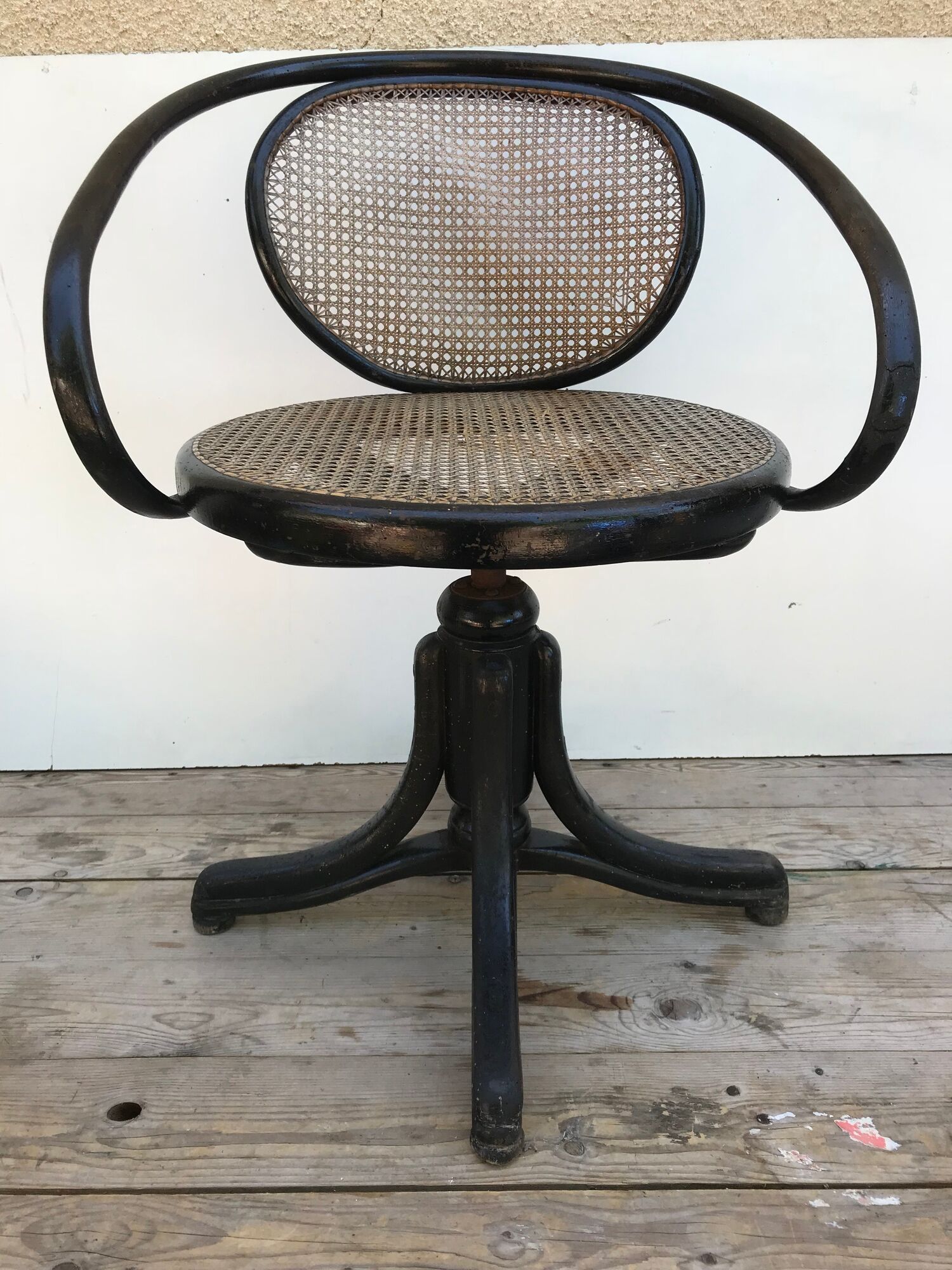 Chair swivel old Thonet bentwood, folder & canned seat Vintage