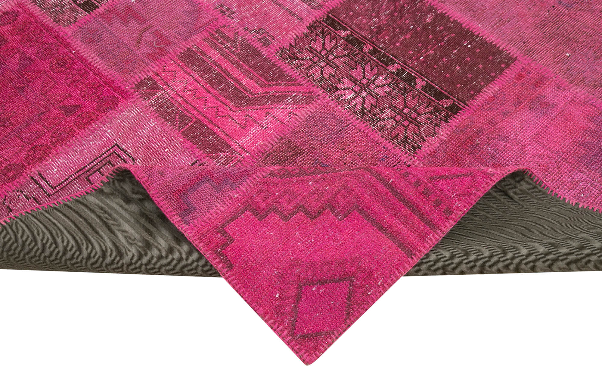 Hand-knotted oriental vintage 207 cm x 299 cm pink patchwork carpet