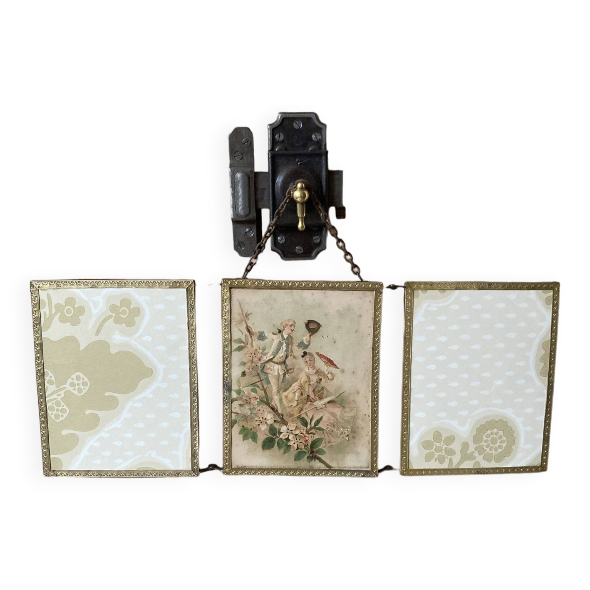 folding triptych mirror Napoleon III genre scene