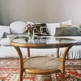 Vintage rattan and glass coffee table