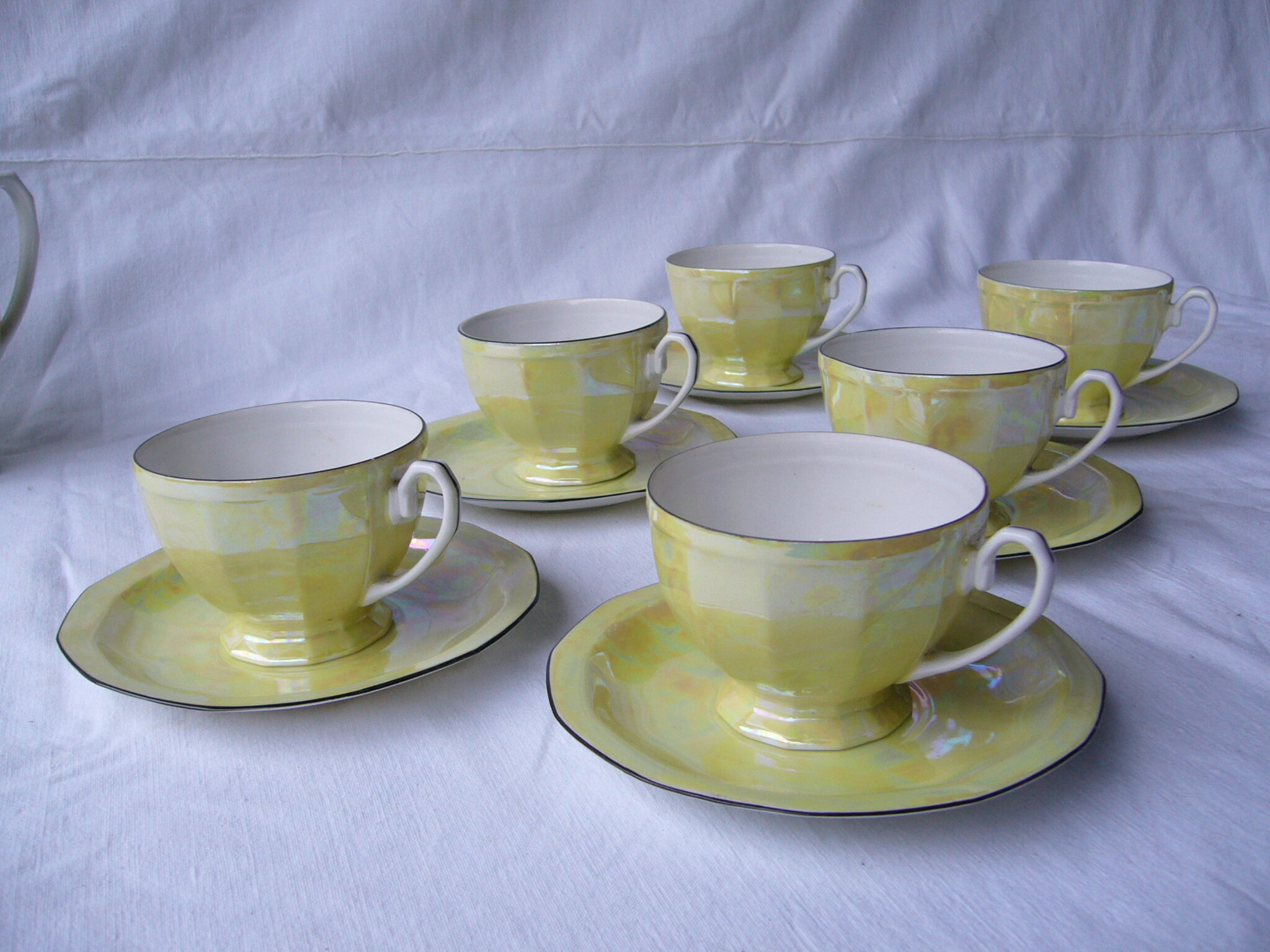 Art Deco style iridescent yellow porcelain coffee service