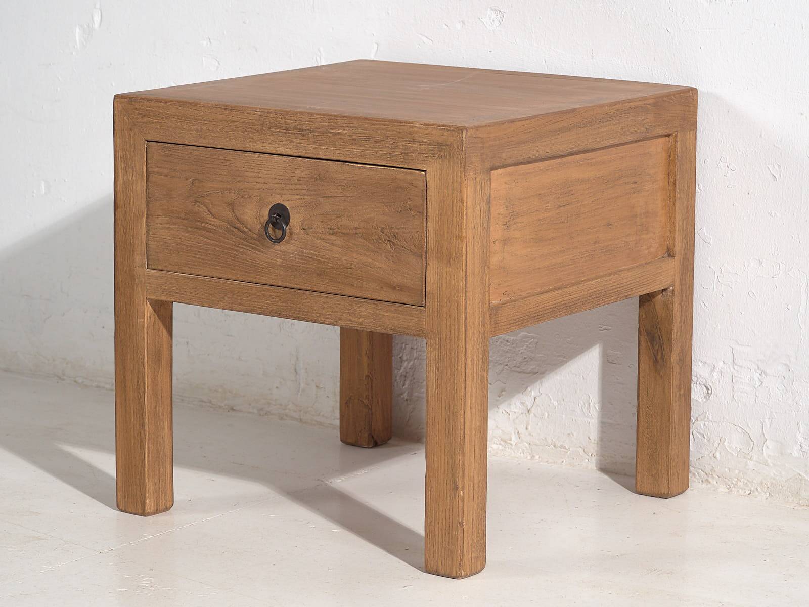 Square bedside table in antique elm wood
