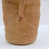Vintage Brutalist Pitcher Pot in Ochre Brown Stoneware Handmade Signed Carafe