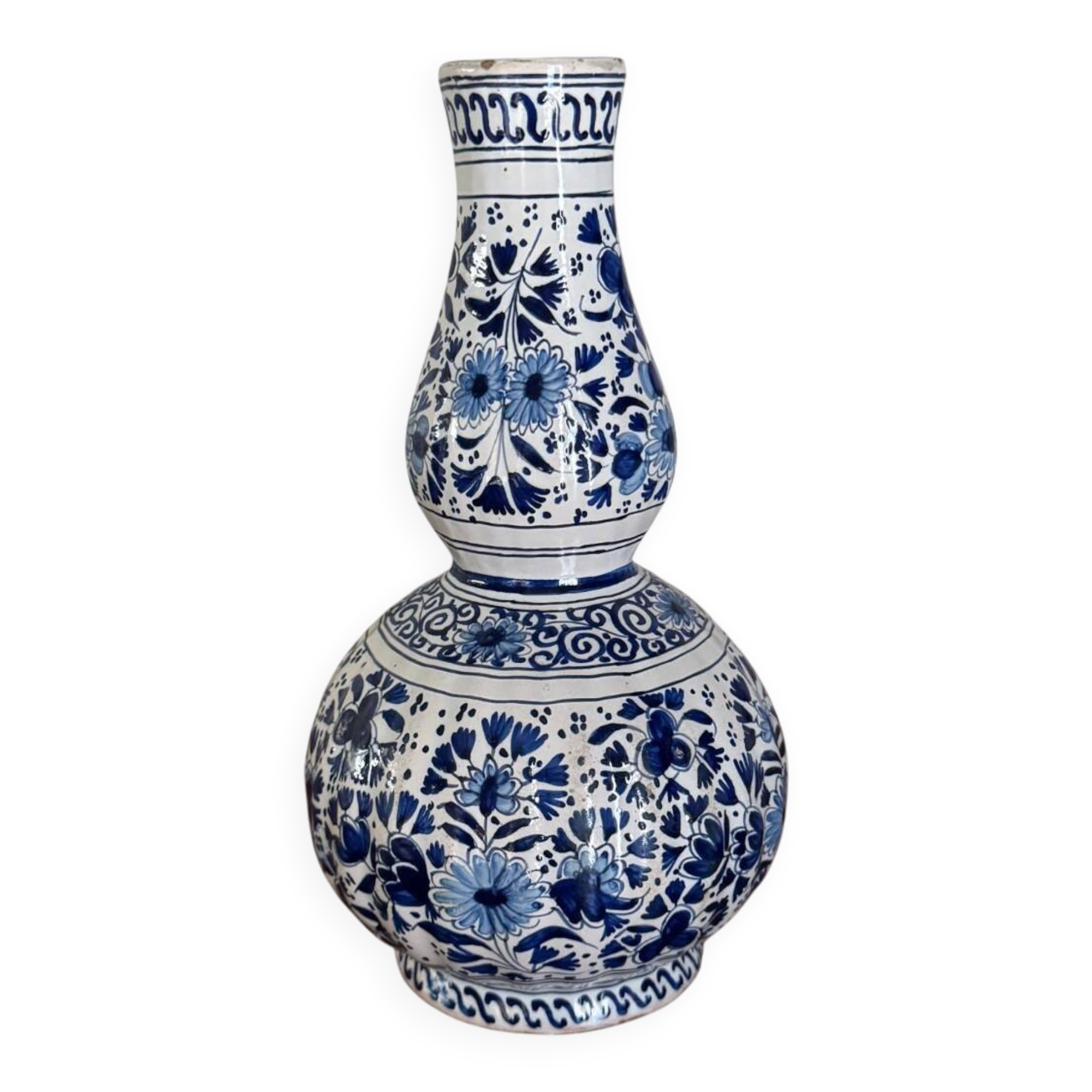 Vase gourde en faïence de Delft XVIIIe décor floral