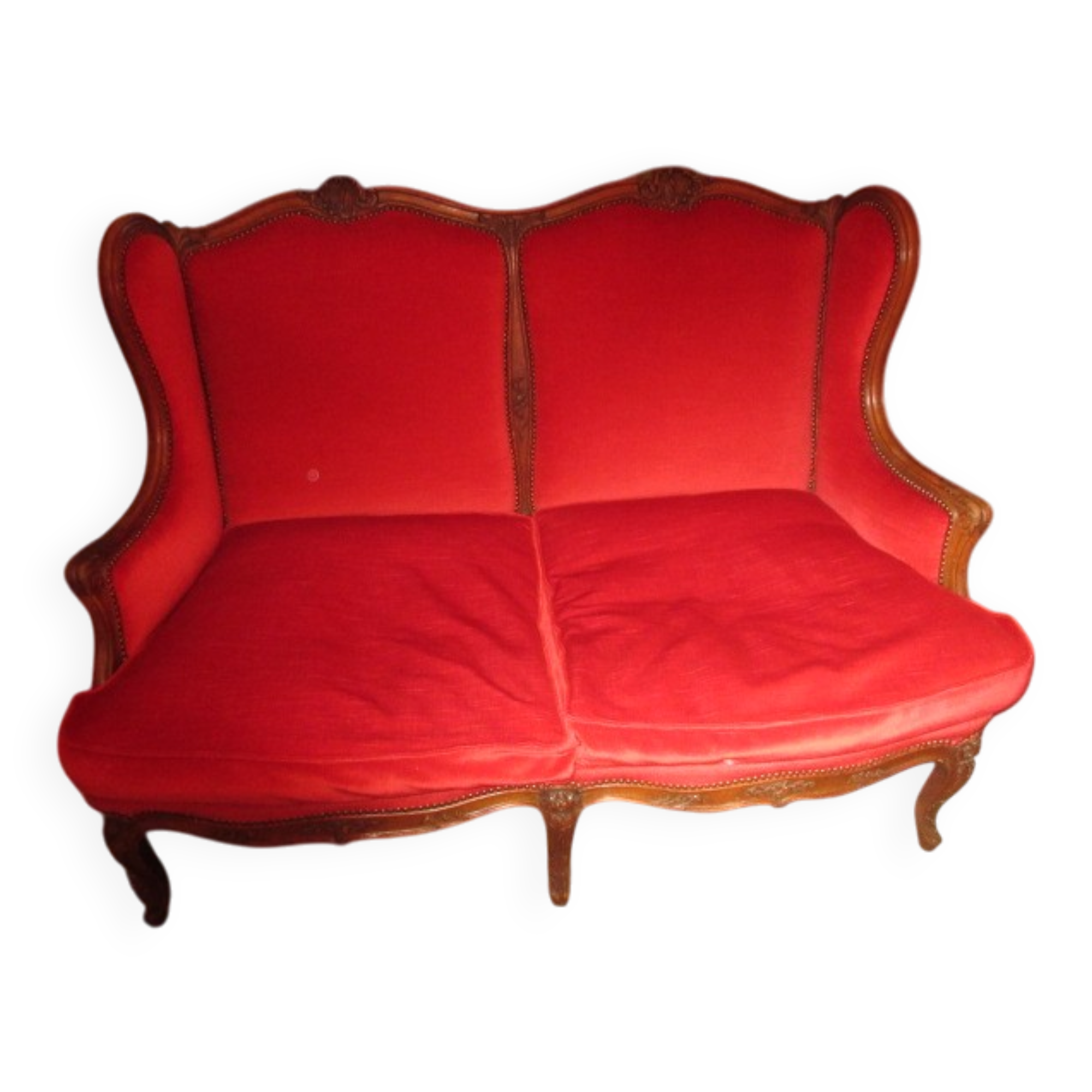 Antique Louis XV style red velvet sofa