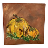 Small still life painting in oil on canvas, signed.