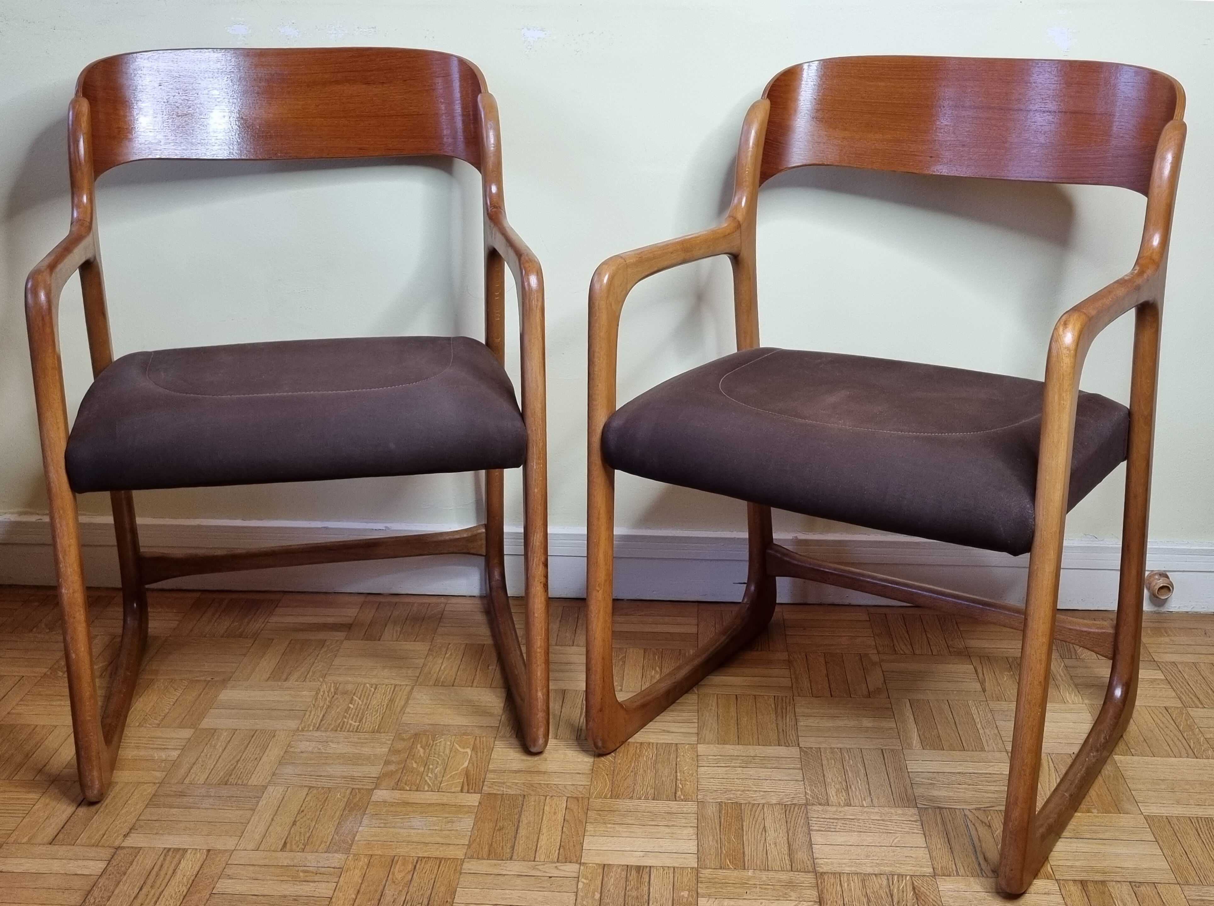 Pair of Baumann armchairs, model "sled", 1960