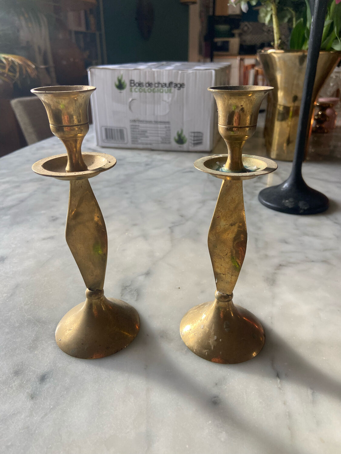 Pair of vintage brass candle holders