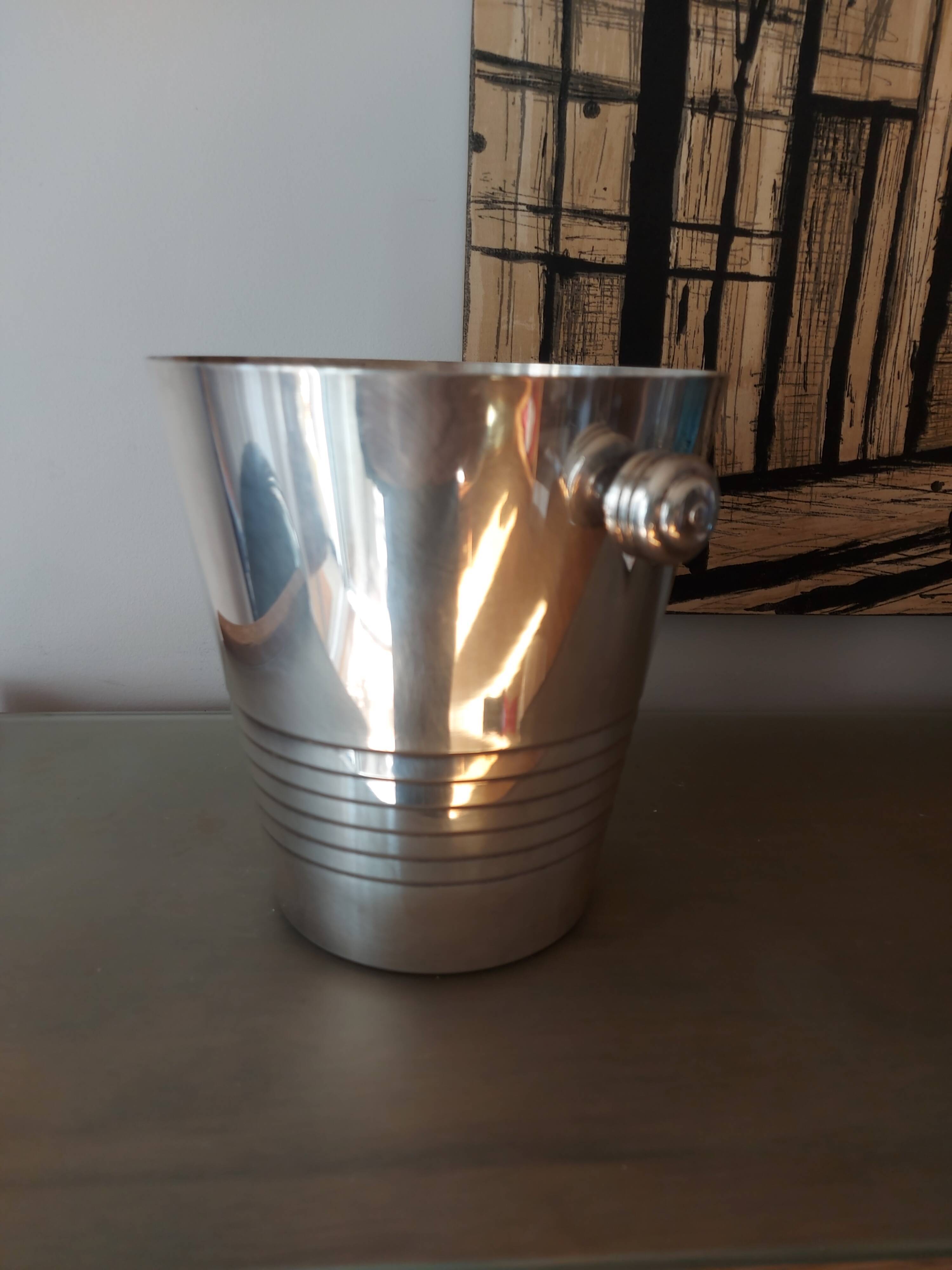 Ice bucket art deco champagne bucket in silver metal