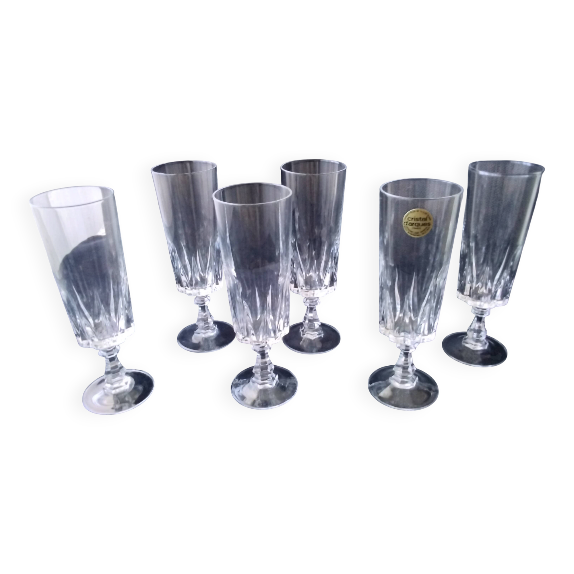 6 Champagne flutes Cristal d'Arques Model Louvre