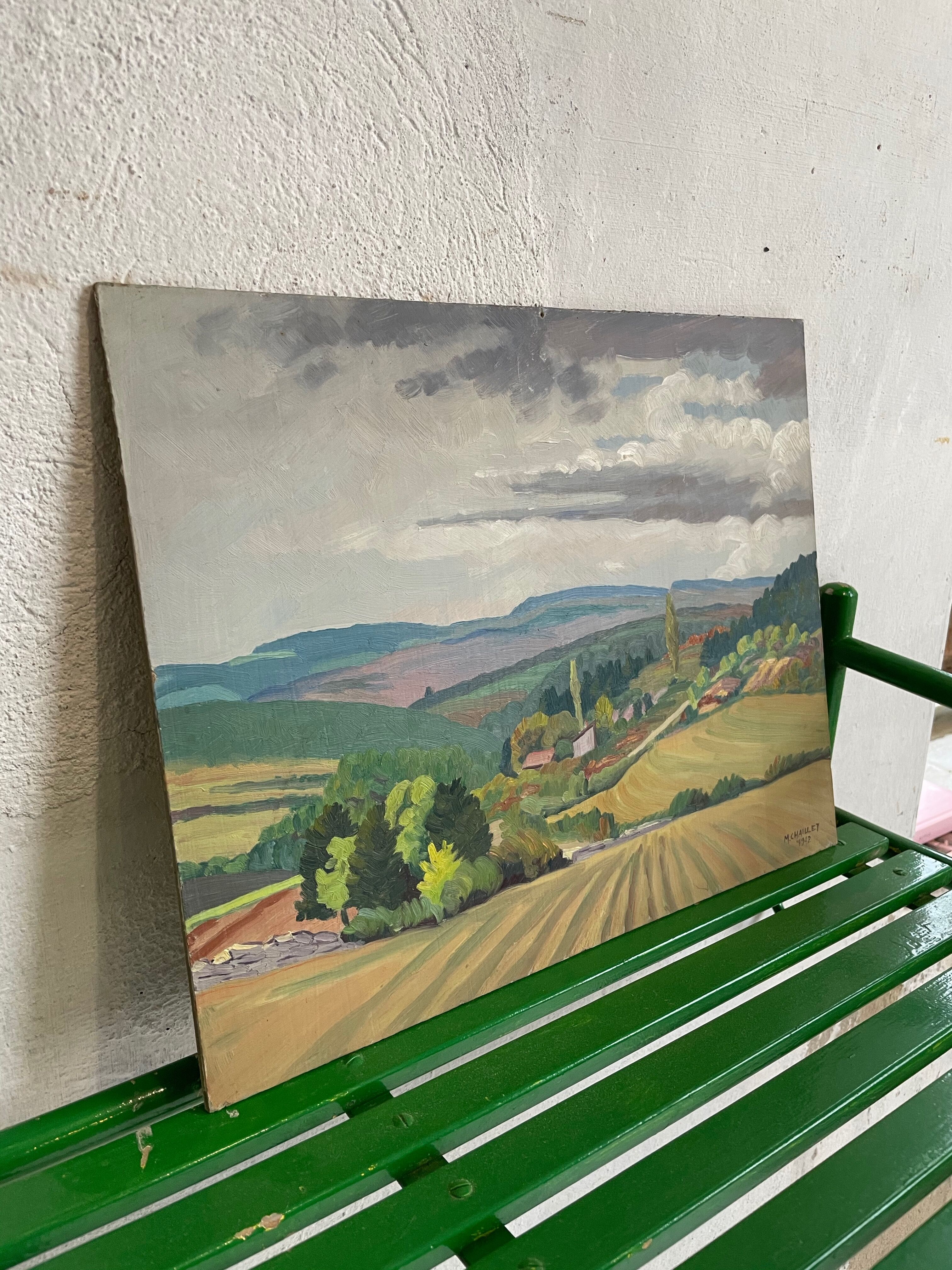 Painting oil landscape countryside 1942