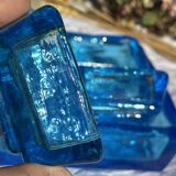 Adorable Vintage Turquoise Blue Glass Square Ashtrays and Trays