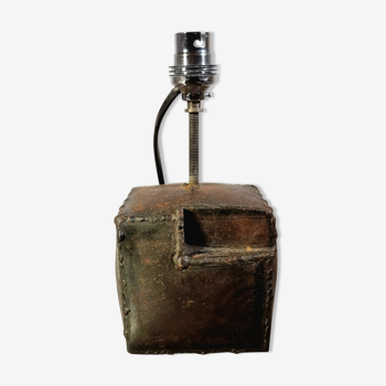 Brutalist sculpture lamp in patinated steel, circa 1970