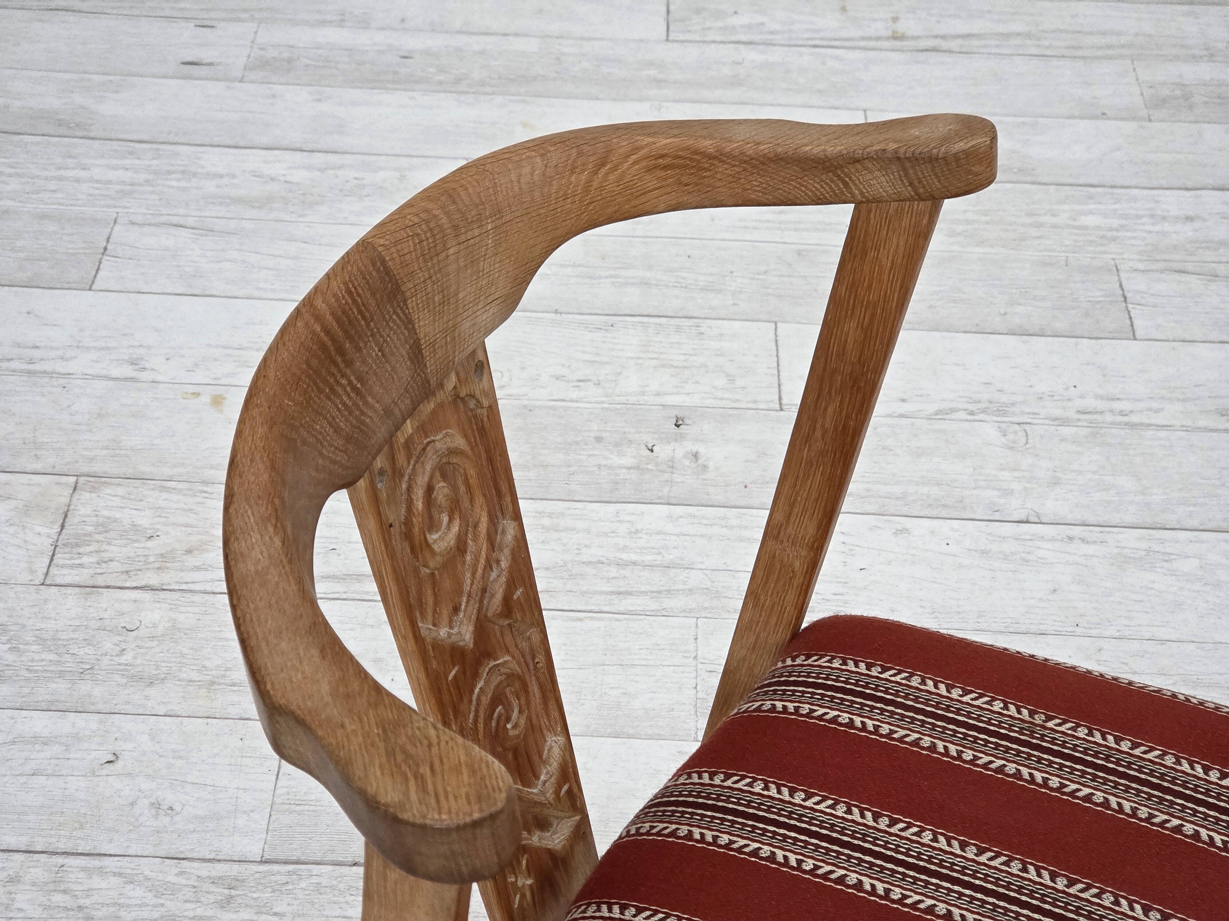 1960s, pair of Danish dining chairs, solid oak wood, furniture wool.