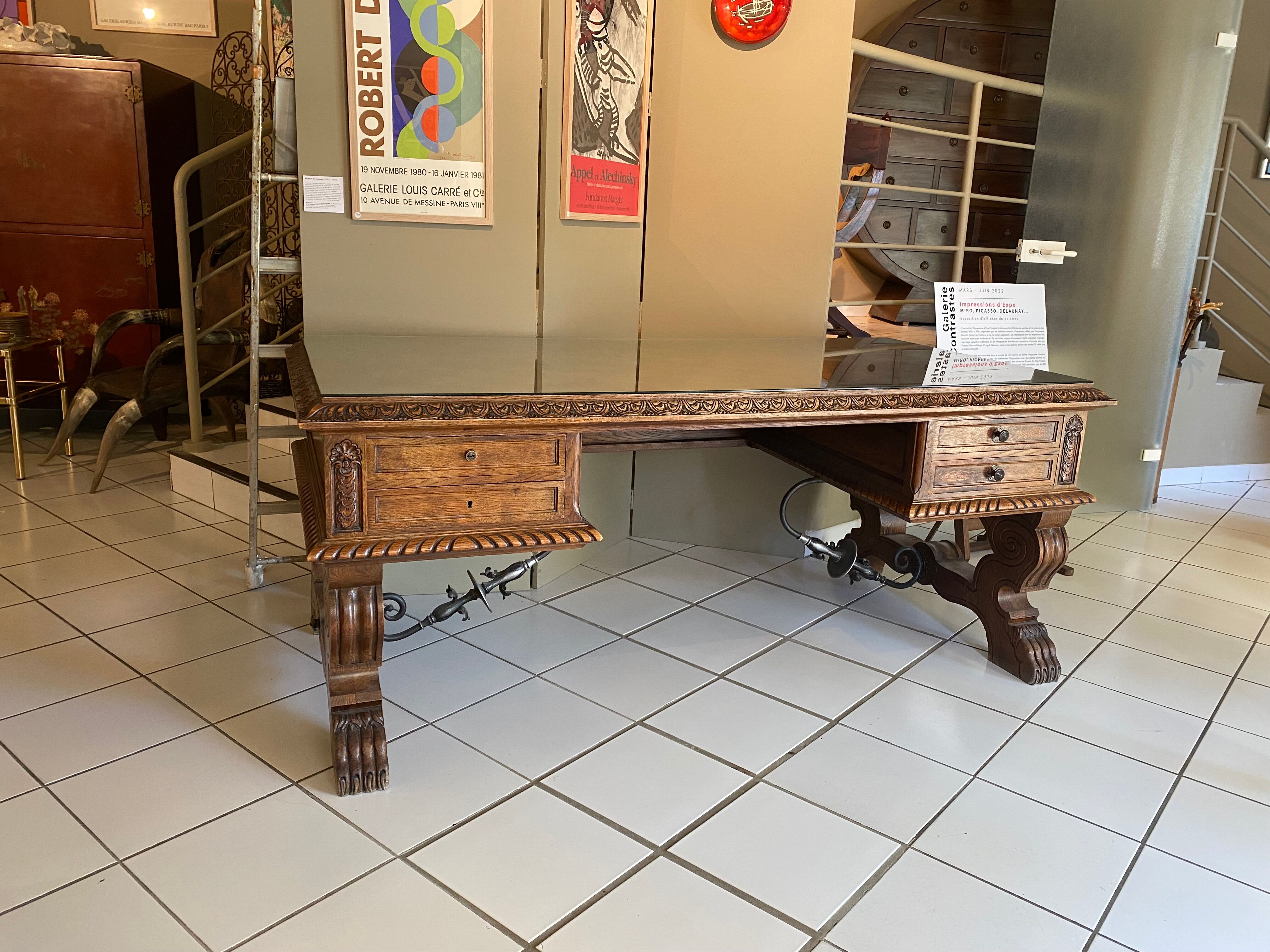 Bureau en chêne et verre