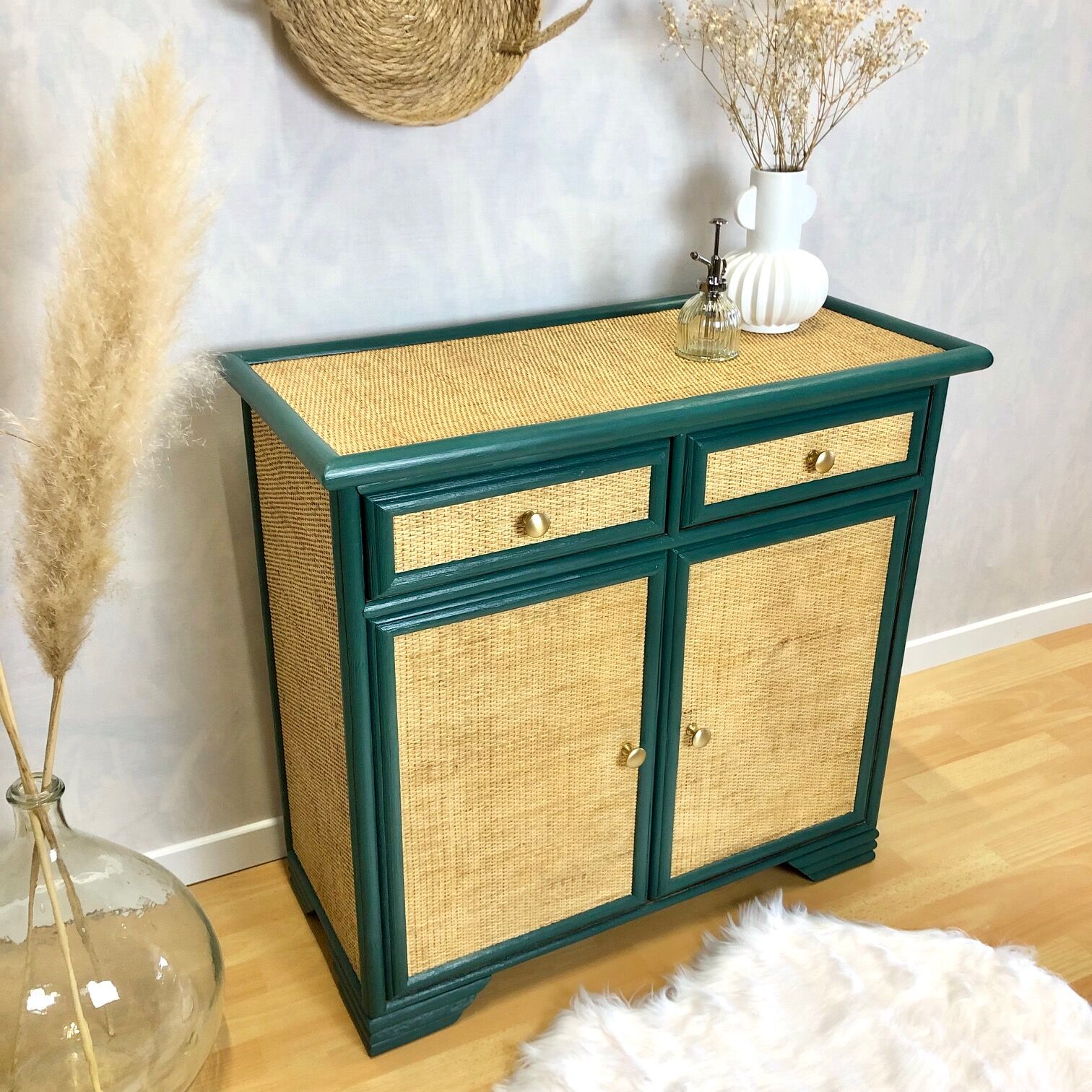 Commode rotin années 70