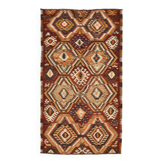 5x9 Dark Red & Cream Turkish Antique Kilim Rug, 150x271Cm