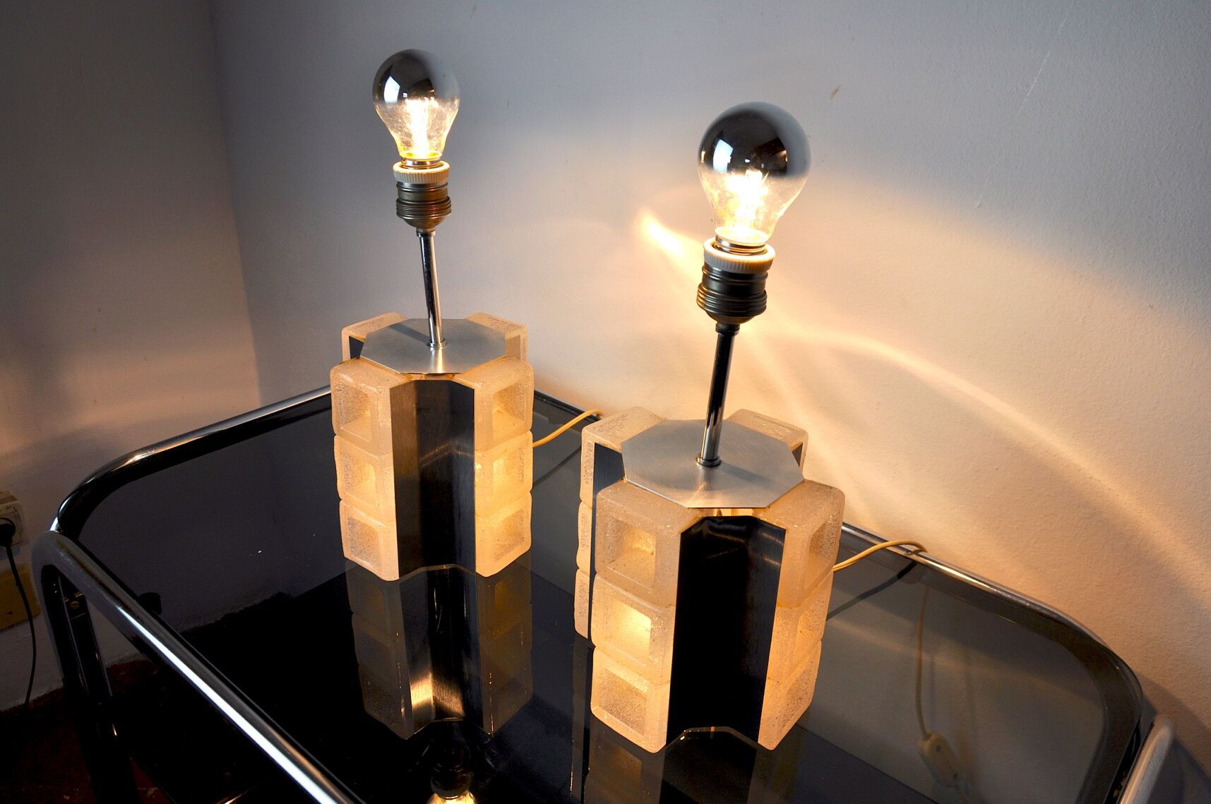 Pair of Poliarte Cubic lamps by Albano Poli, murano glass, Italy, 1960