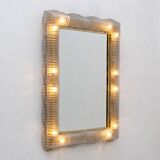 Mid-century Modern Italian Sculptural Backlit Mirror in Murano Glass Brass