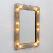 Mid-century Modern Italian Sculptural Backlit Mirror in Murano Glass Brass