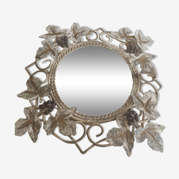 Wrought iron mirror. Grape leaf decoration.