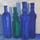 Still life on canvas bottles signed Majo Hilbey Poléo