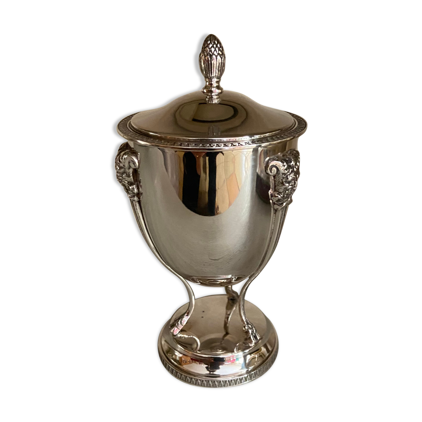 Silver metal sugar bowl on claws