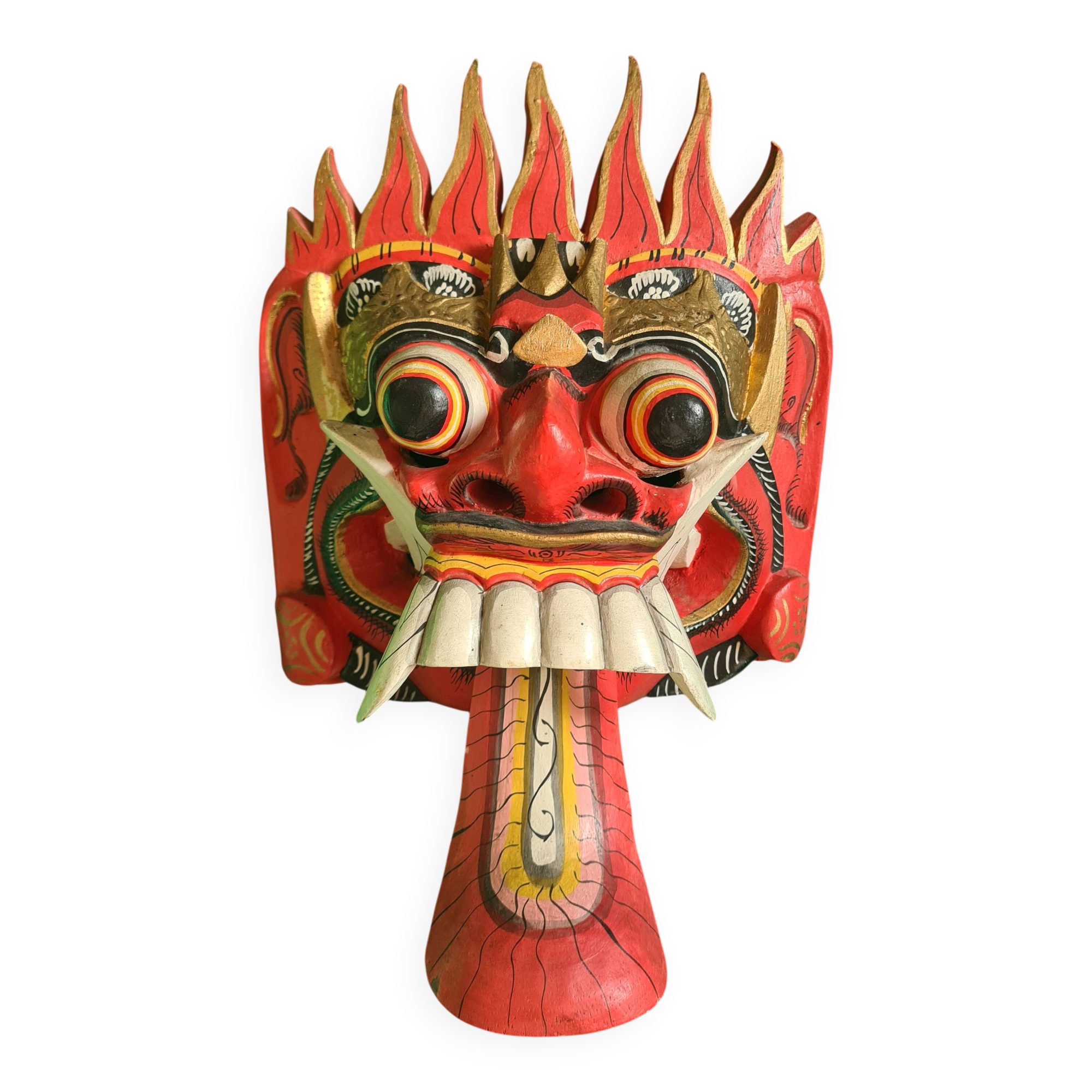 Barong mask whale in carved wood - 28 cm - red demon