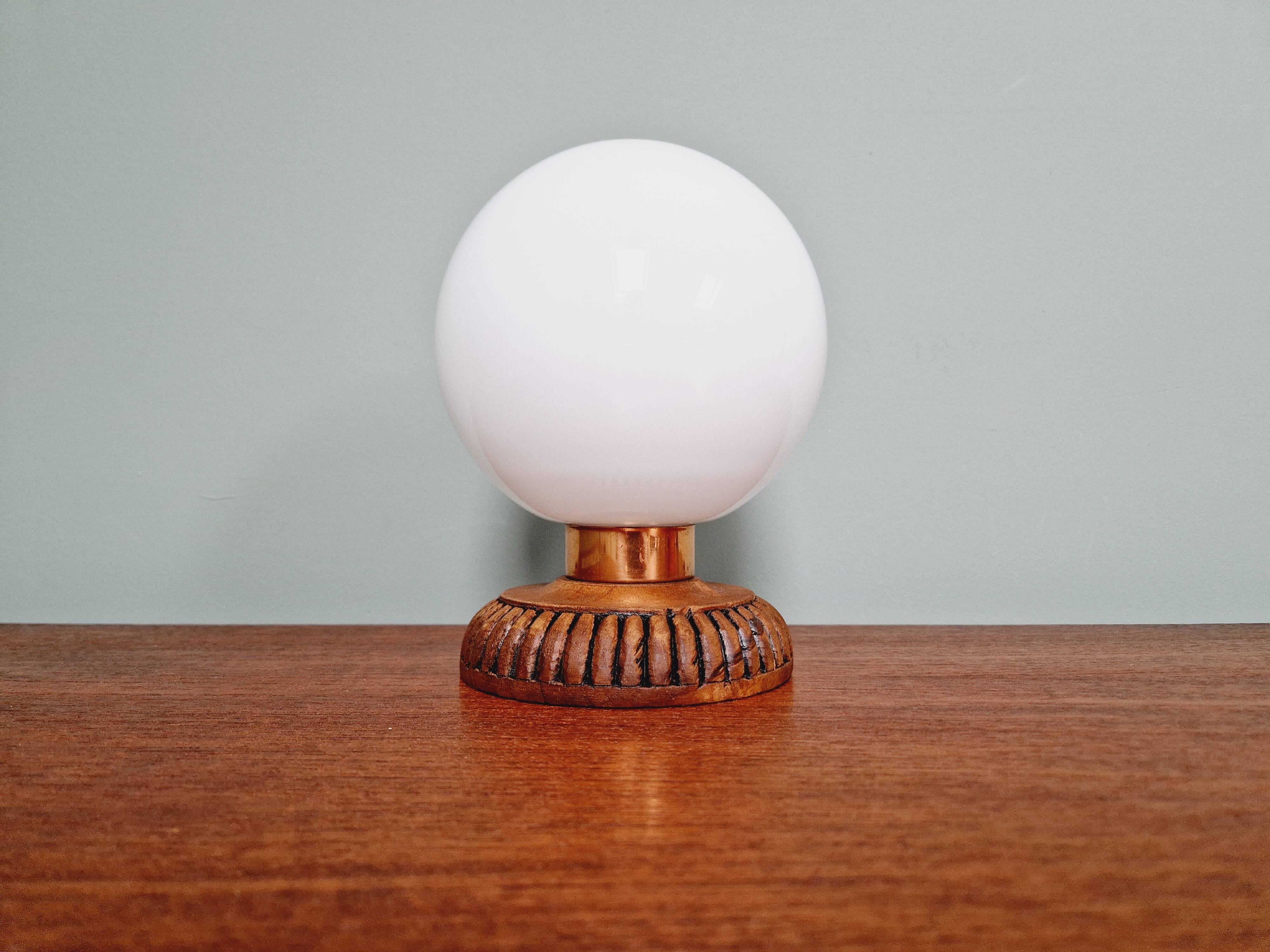 Wooden and white opaline table lamp, 1960s