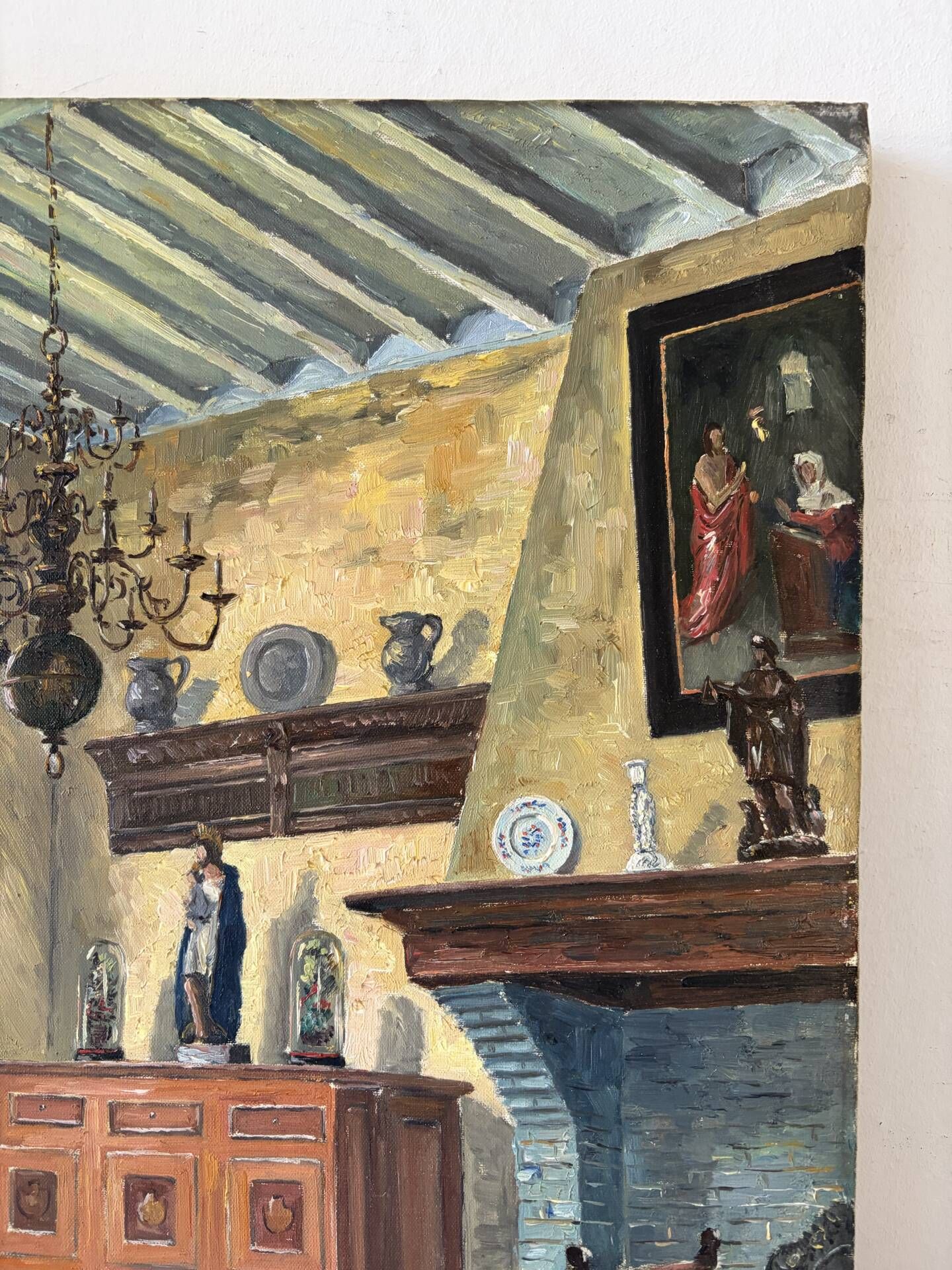 Interior of a Flemish house, oil on canvas signed