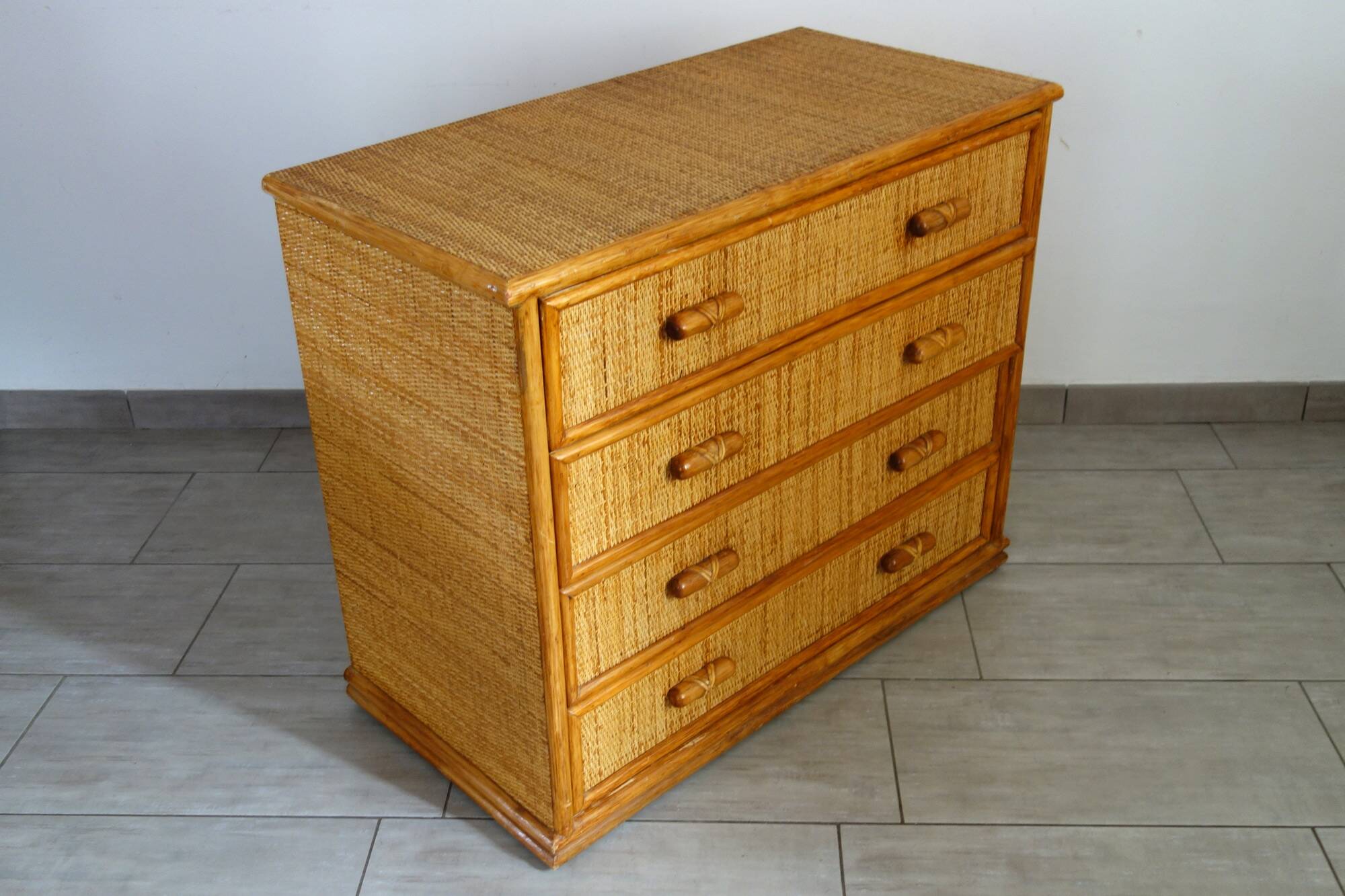 Vintage rattan chest of drawers