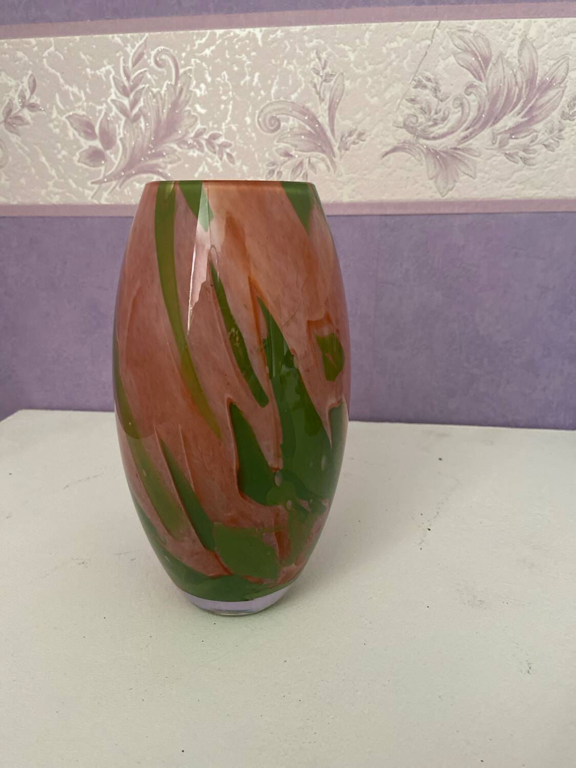Coloured crystal vase La Rochère – France – pink and green