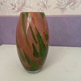 Coloured crystal vase La Rochère – France – pink and green