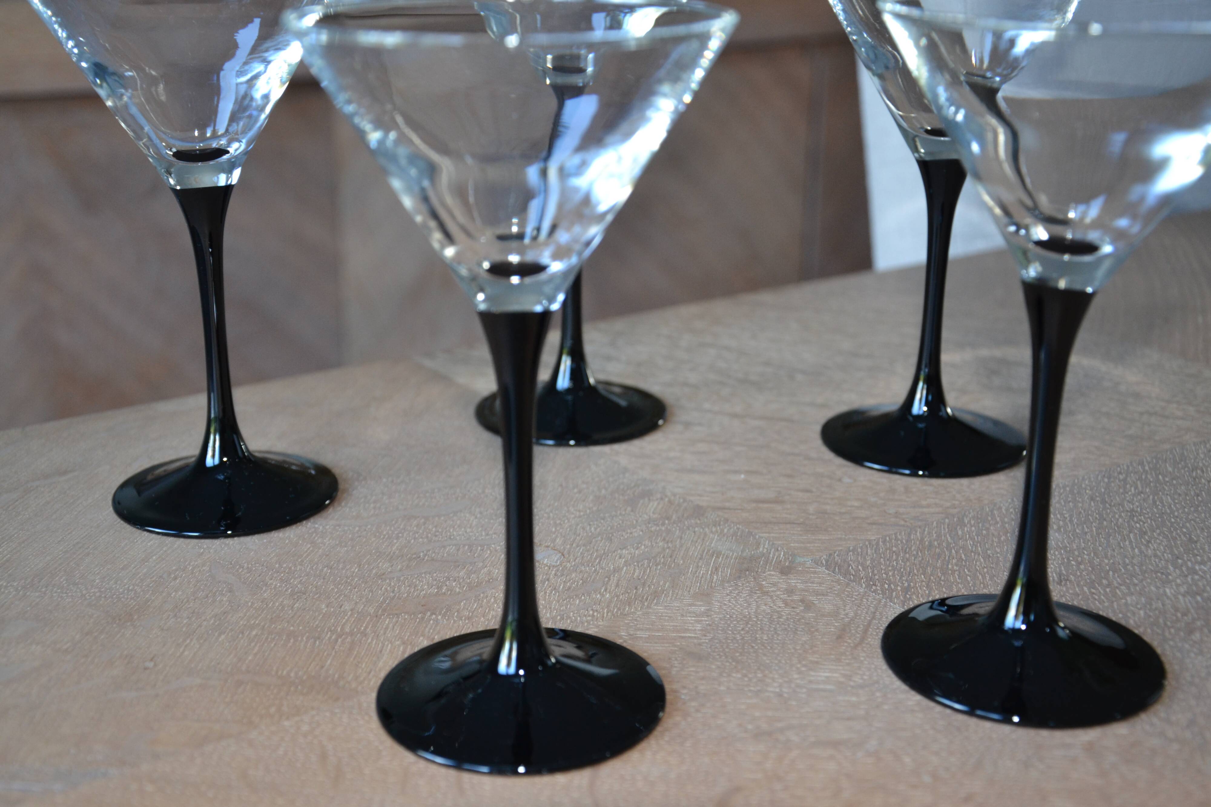 5 Black Stemmed Cocktail Glasses