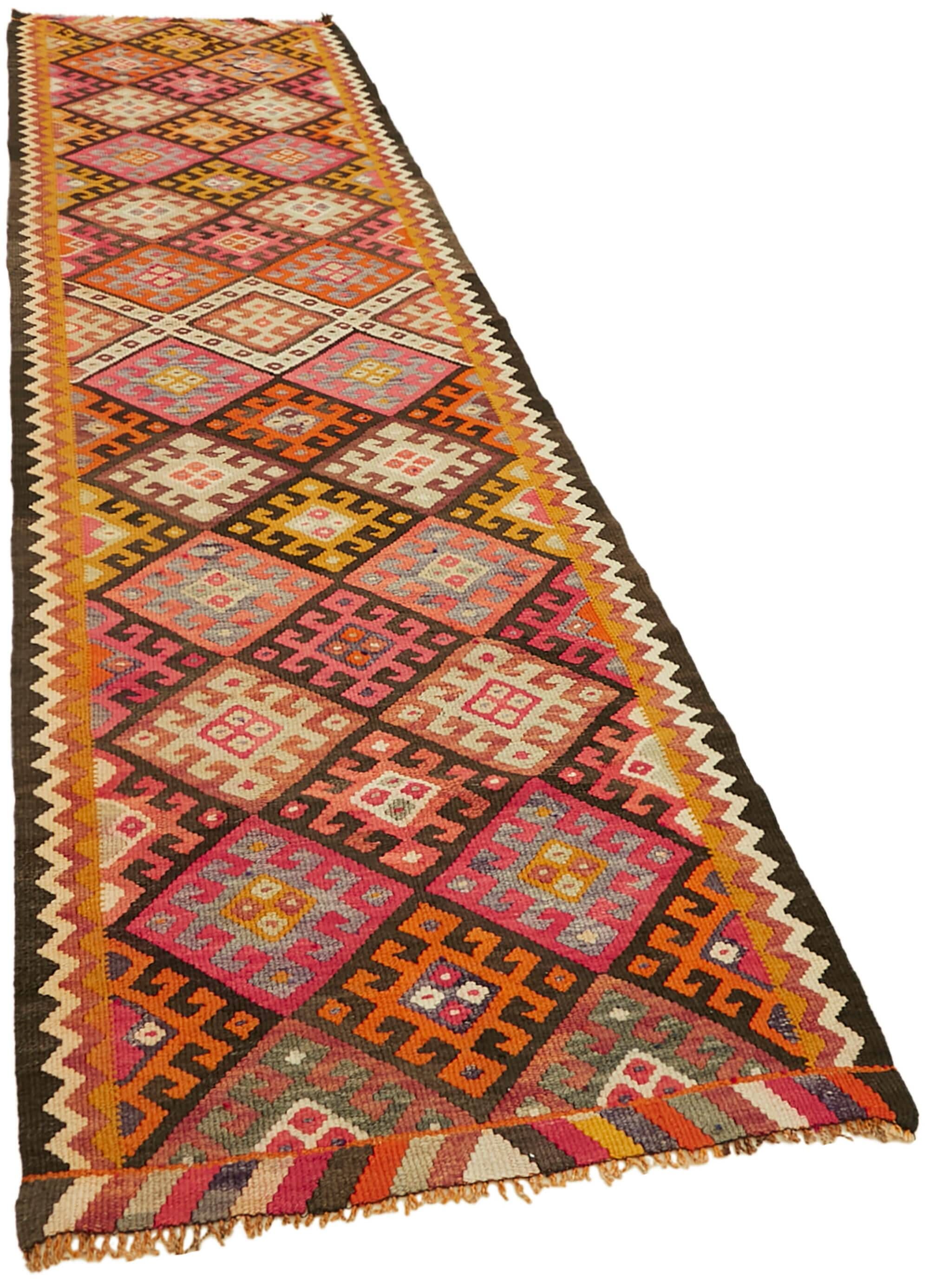 Turkish Handwoven Vintage Herki Kilim 100 cm x 380 cm