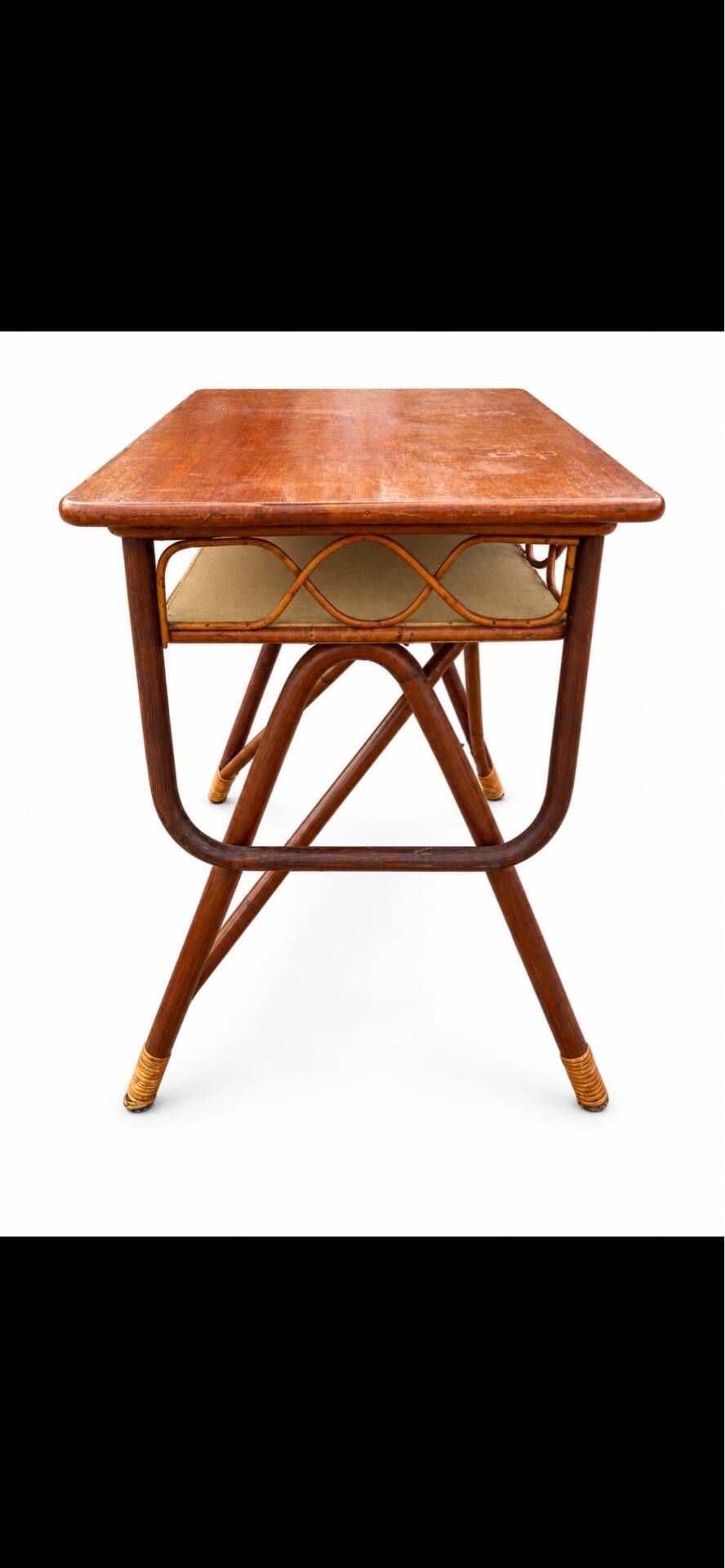 Vintage table in curved rattan and bamboo – 1960s-1970s