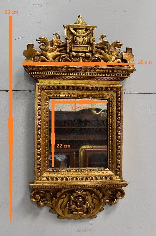 Golden Wooden Mirror with Winged Animal Decorations - Late 19th Century