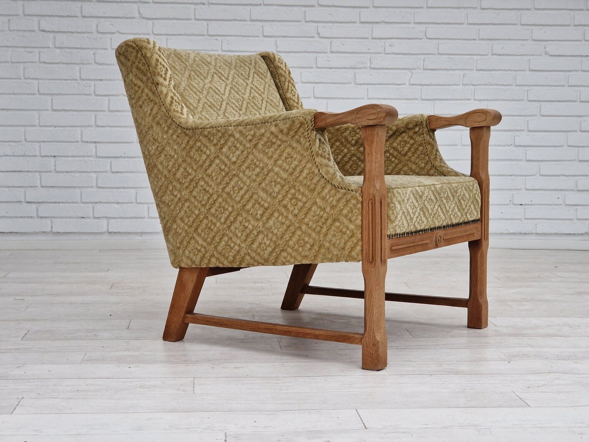 1960s, Danish design, lounge chair, furniture fabric, oak wood