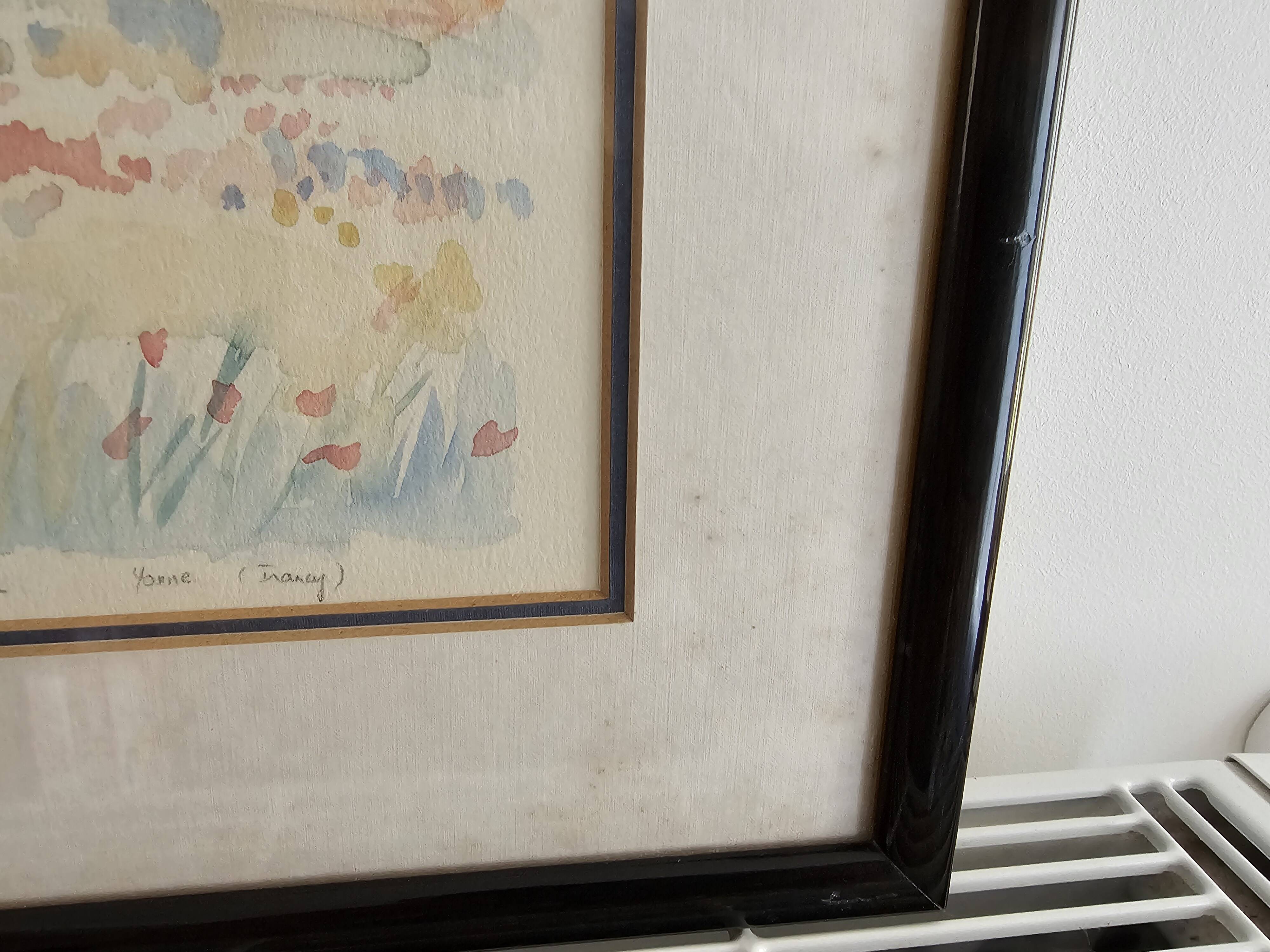 Painting - Watercolor landscape with poppies - View of Irancy (Yonne)