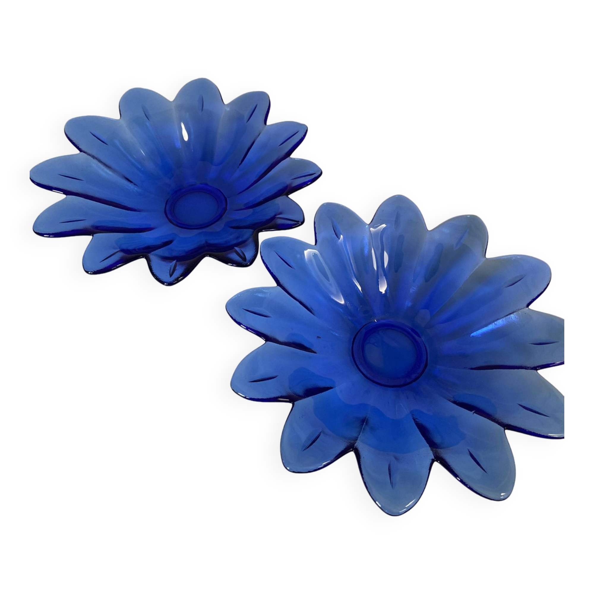 Set of 2 small plates fruit cup in the shape of a daisy/blue flower - pocket tray / ashtray