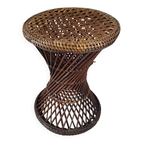 Tabouret en osier et rotin vintage