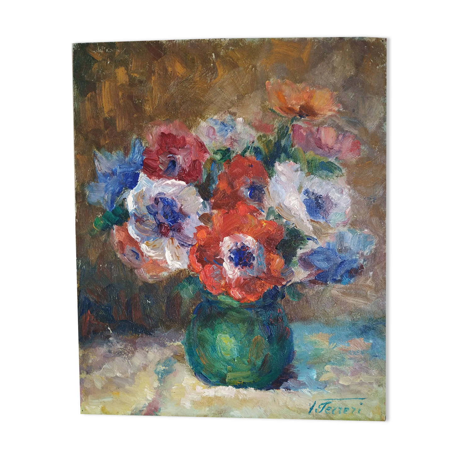 Victor Ferreri's bouquet of anemones oil on panel