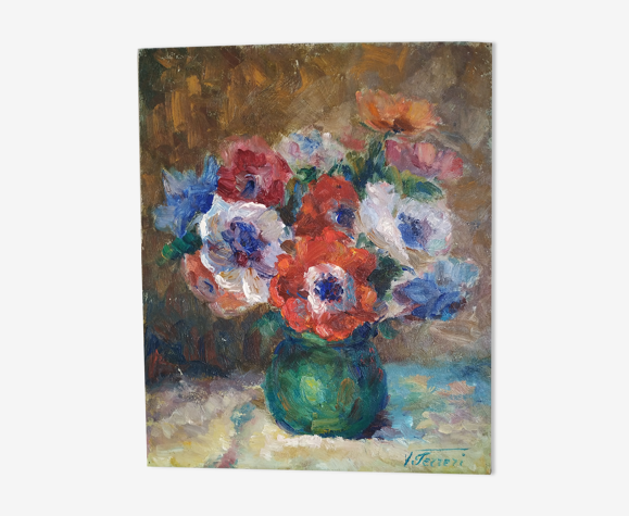 Le bouquet d'anémones de Victor Ferreri huile sur panneau