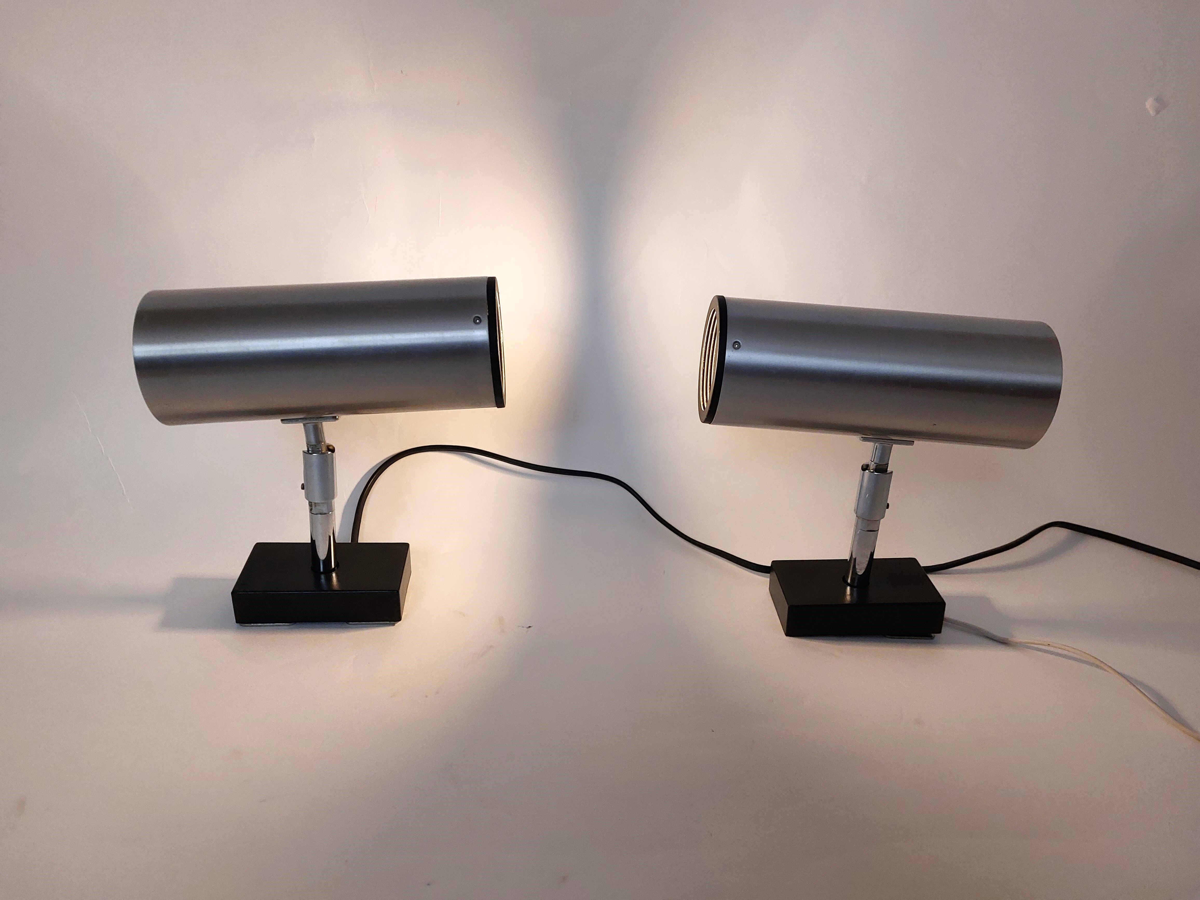 Pair of brushed aluminum wall lamps Staff 1970