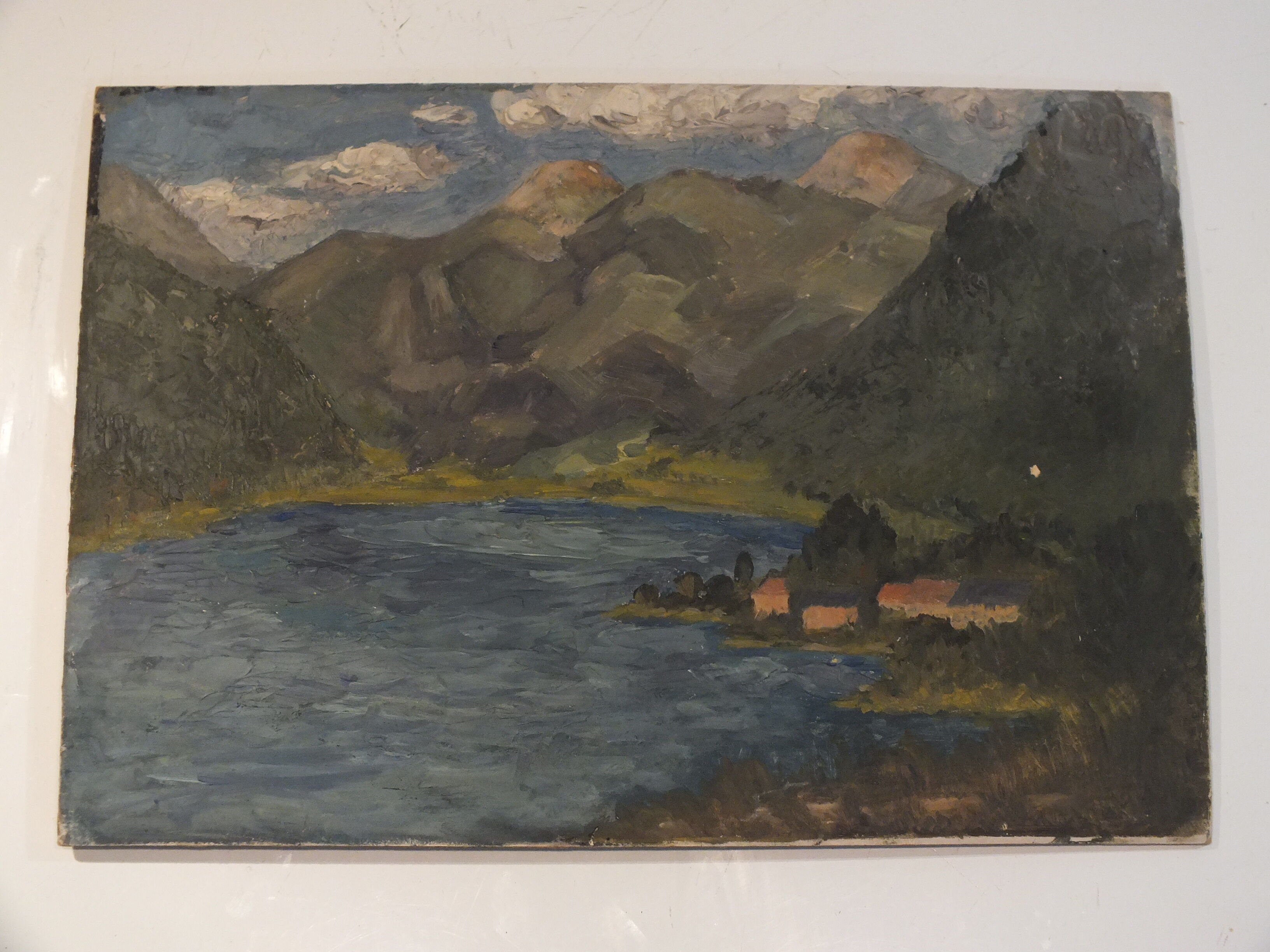 Oil on cardboard - Paysage de Montagne Duingt 1937 Lac d'Annecy