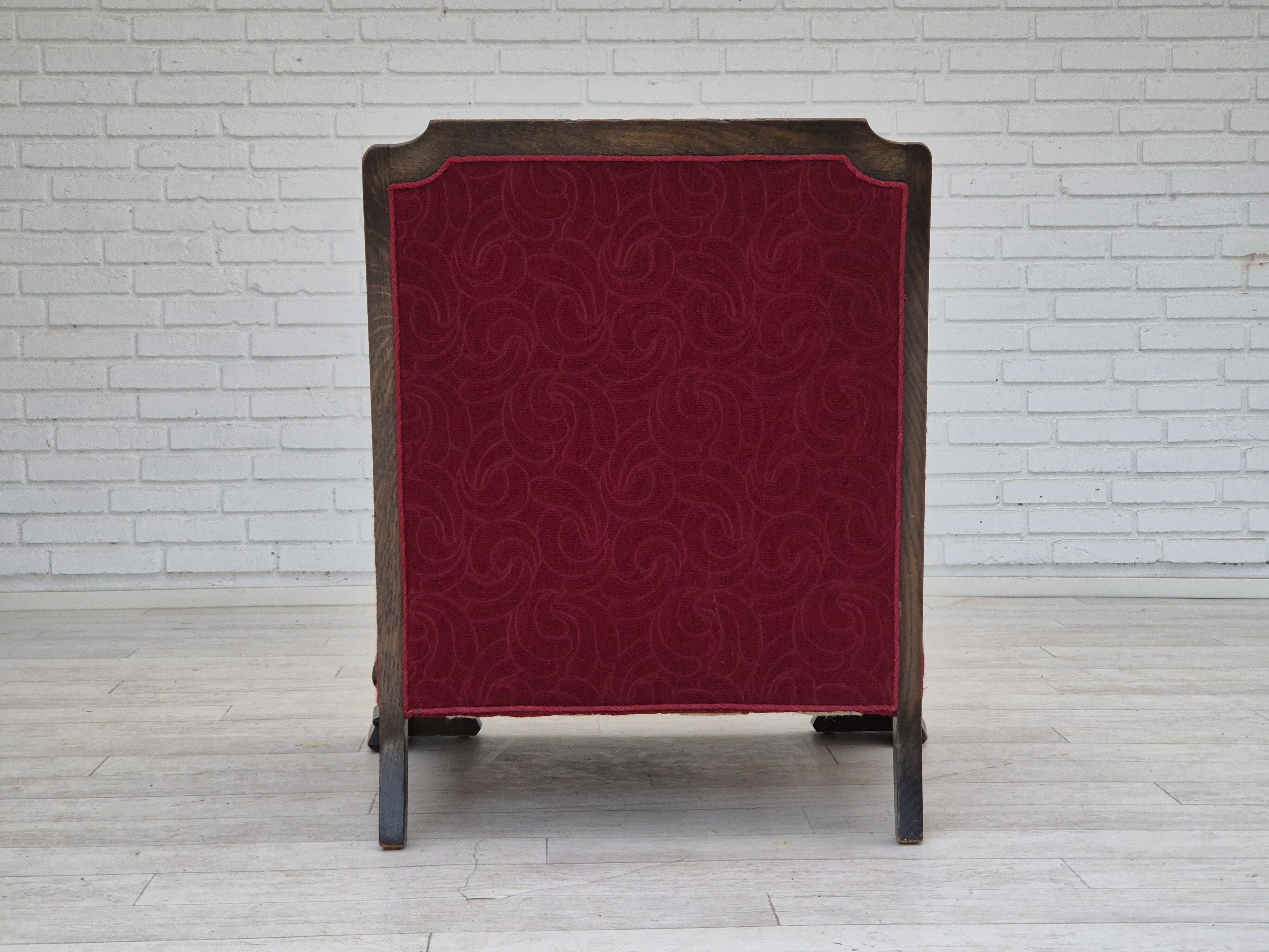 Fauteuil relax vintage danois des années 1950, tissu d'ameublement, bois de chêne, d'origine.