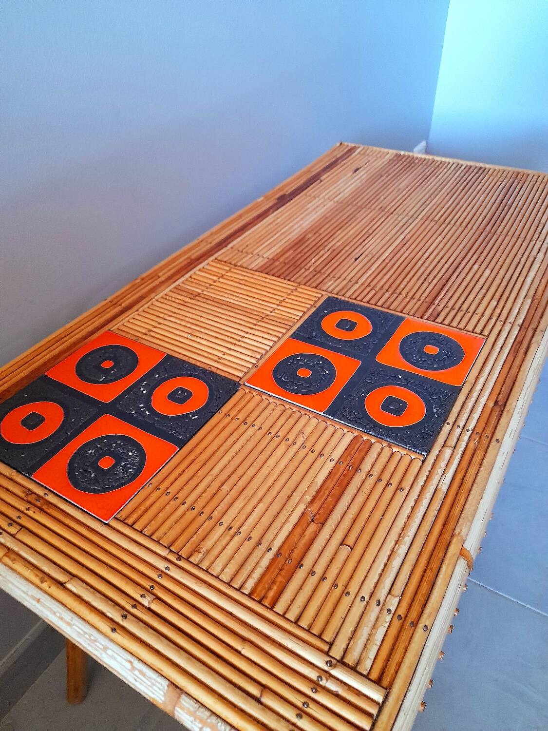 Rattan table, Audout Minet / Capron 1950