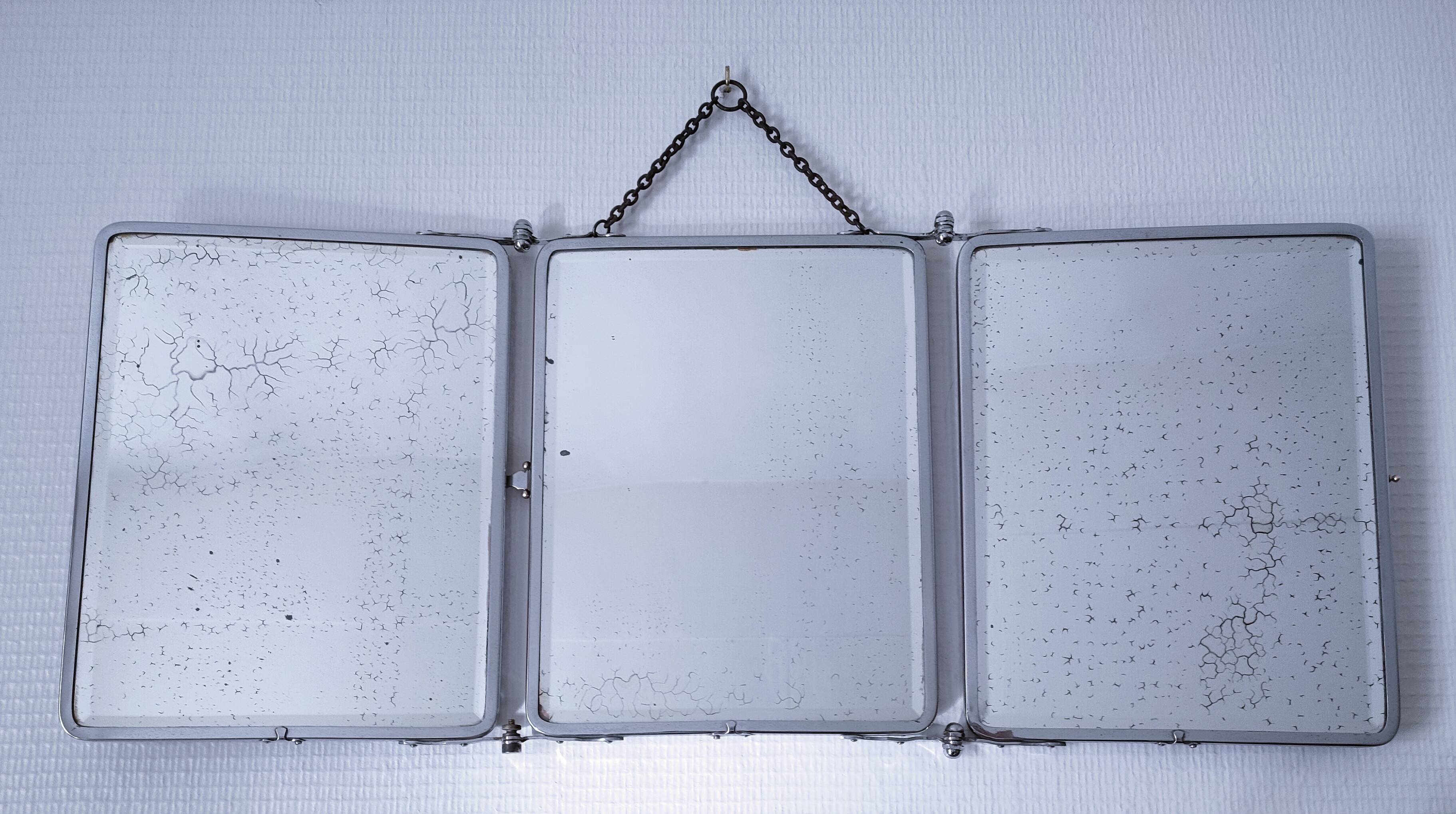 Chrome patina triptych mirror, early 20th century