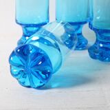 Set of 4 Unique Vintage Bright Blue Glasses / Solid Rare Tumblers / Italy /